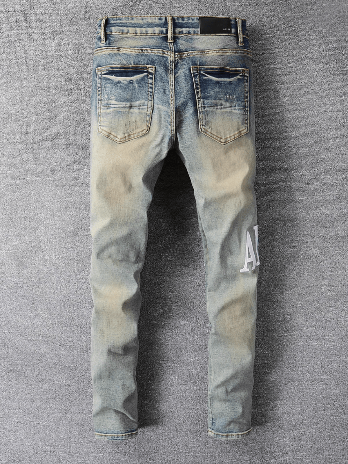 Washed Blue Ripped Writing Jeans