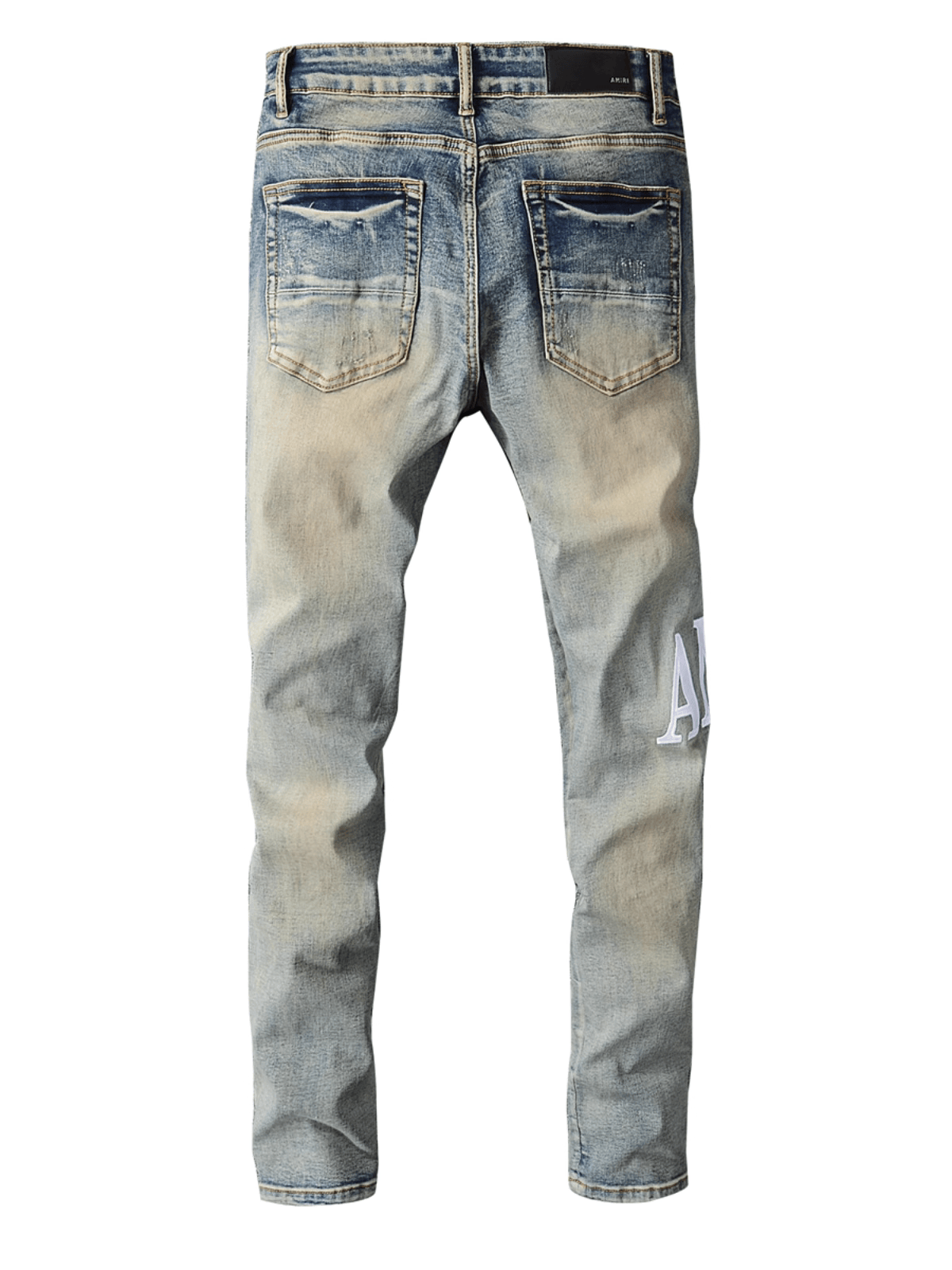 Washed Blue Ripped Writing Jeans