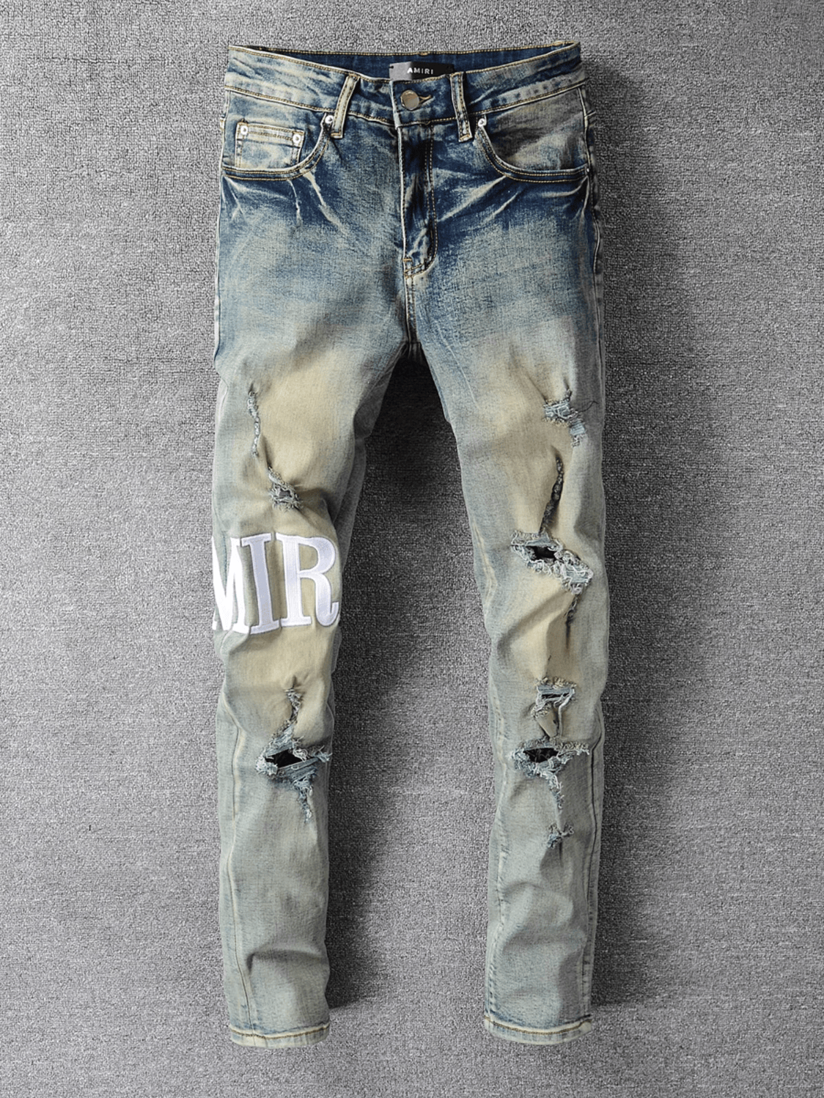 Washed Blue Ripped Writing Jeans