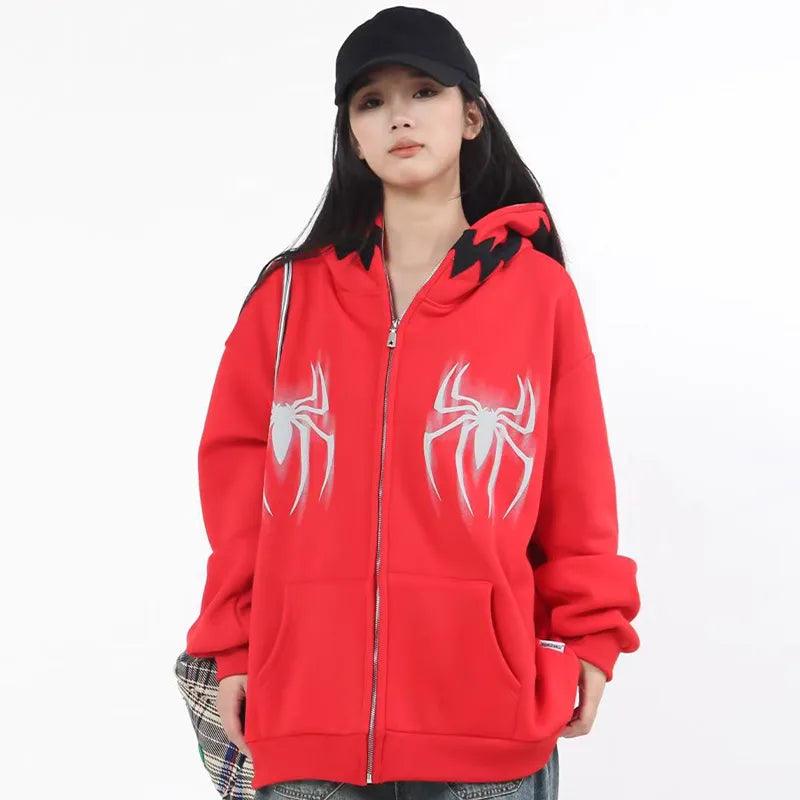 Y2k Gothic Web Zip-Up Hoodie - tntwear1