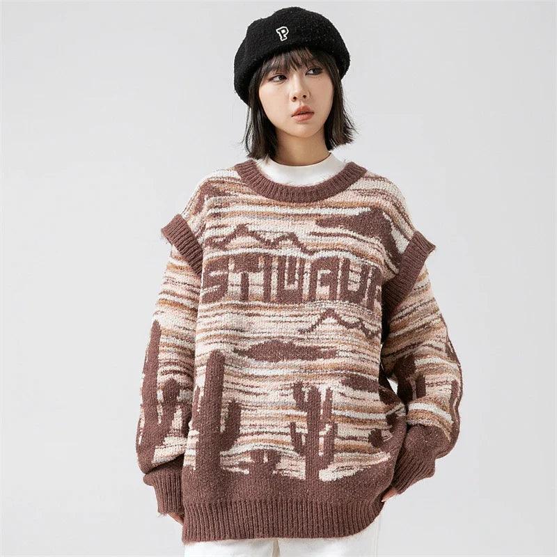 Women's Desert Waves Cactus Knit Sweater - tntwear1