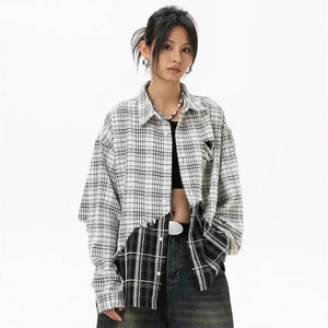 Women's Plaid Patchwork Shirt - tntwear1