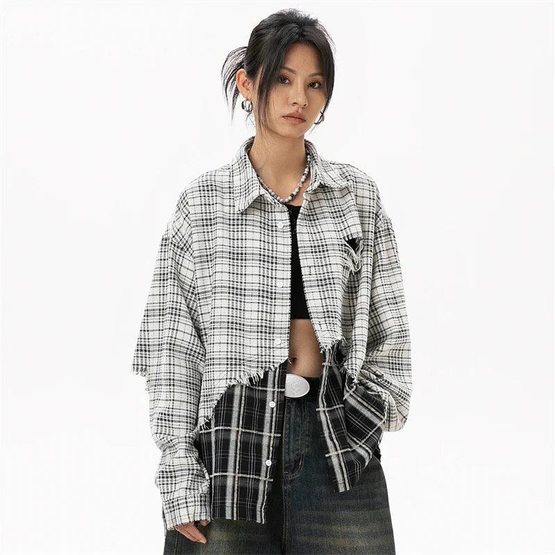 Women's Plaid Patchwork Shirt - tntwear1