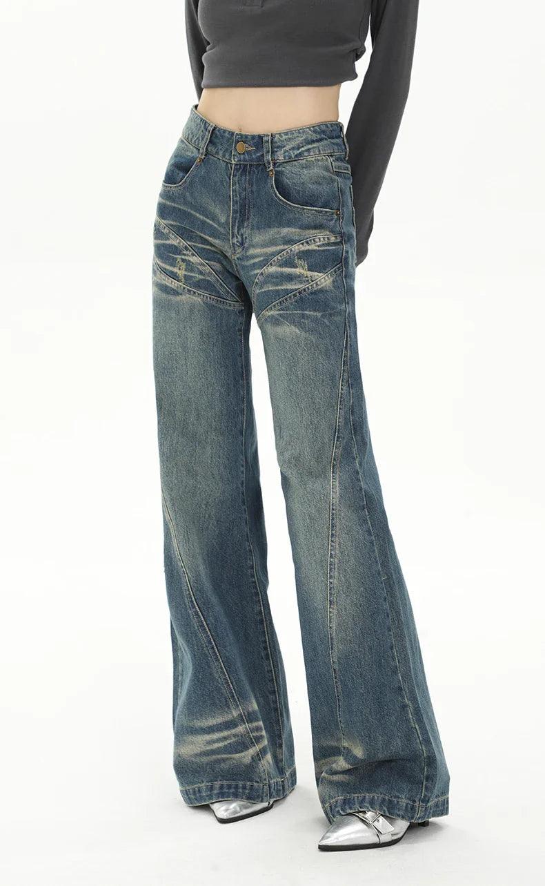 Retro Flare Distressed Denim Jeans - tntwear1