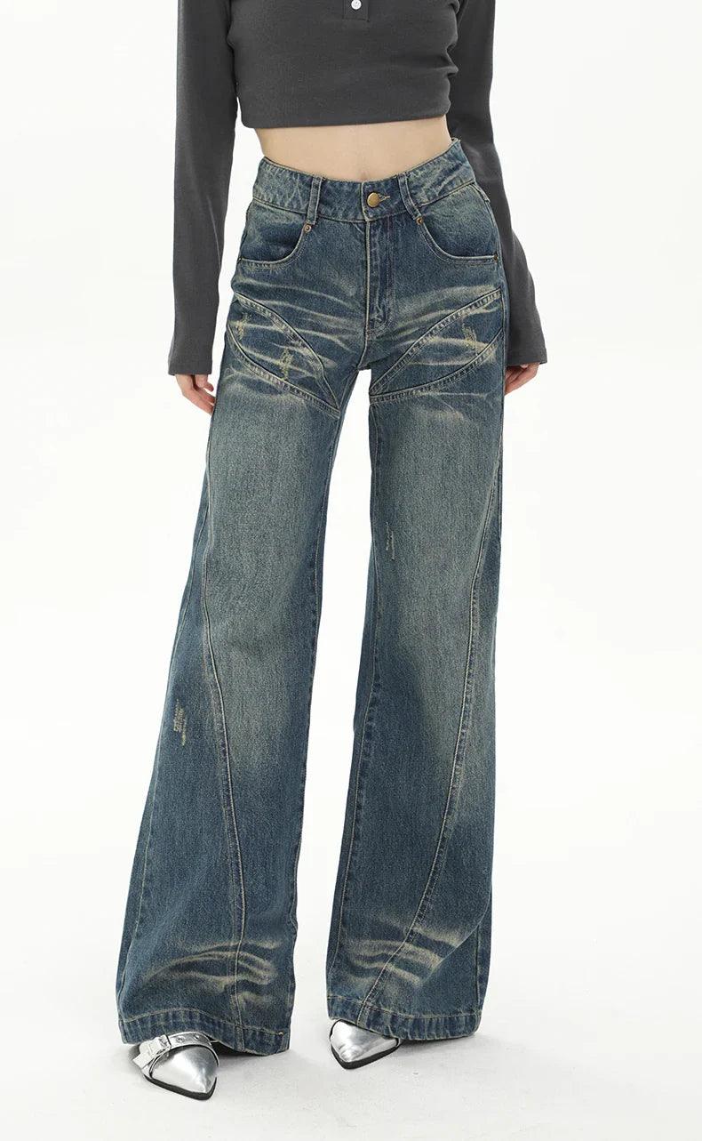 Retro Flare Distressed Denim Jeans - tntwear1