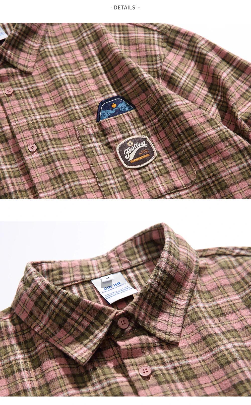 Vintage Loose Plaid Badges Shirt - tntwear1