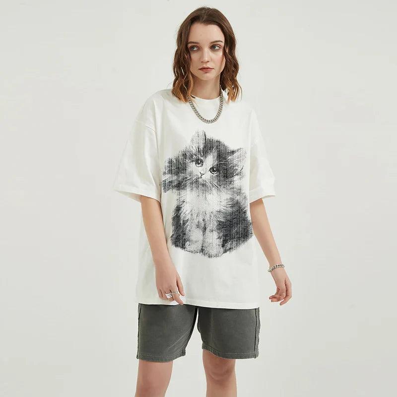 Loose Cat Graphic T-shirt - tntwear1