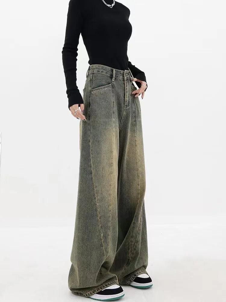 Vintage Washed Wide-Leg Crop Jeans - tntwear1