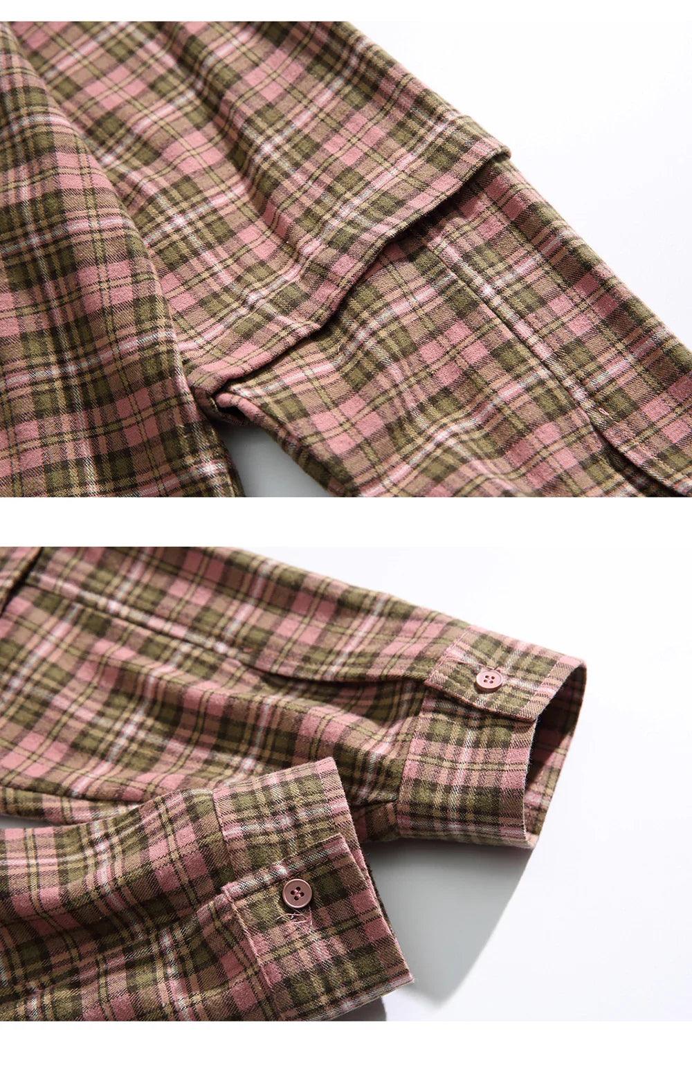 Vintage Loose Plaid Badges Shirt - tntwear1