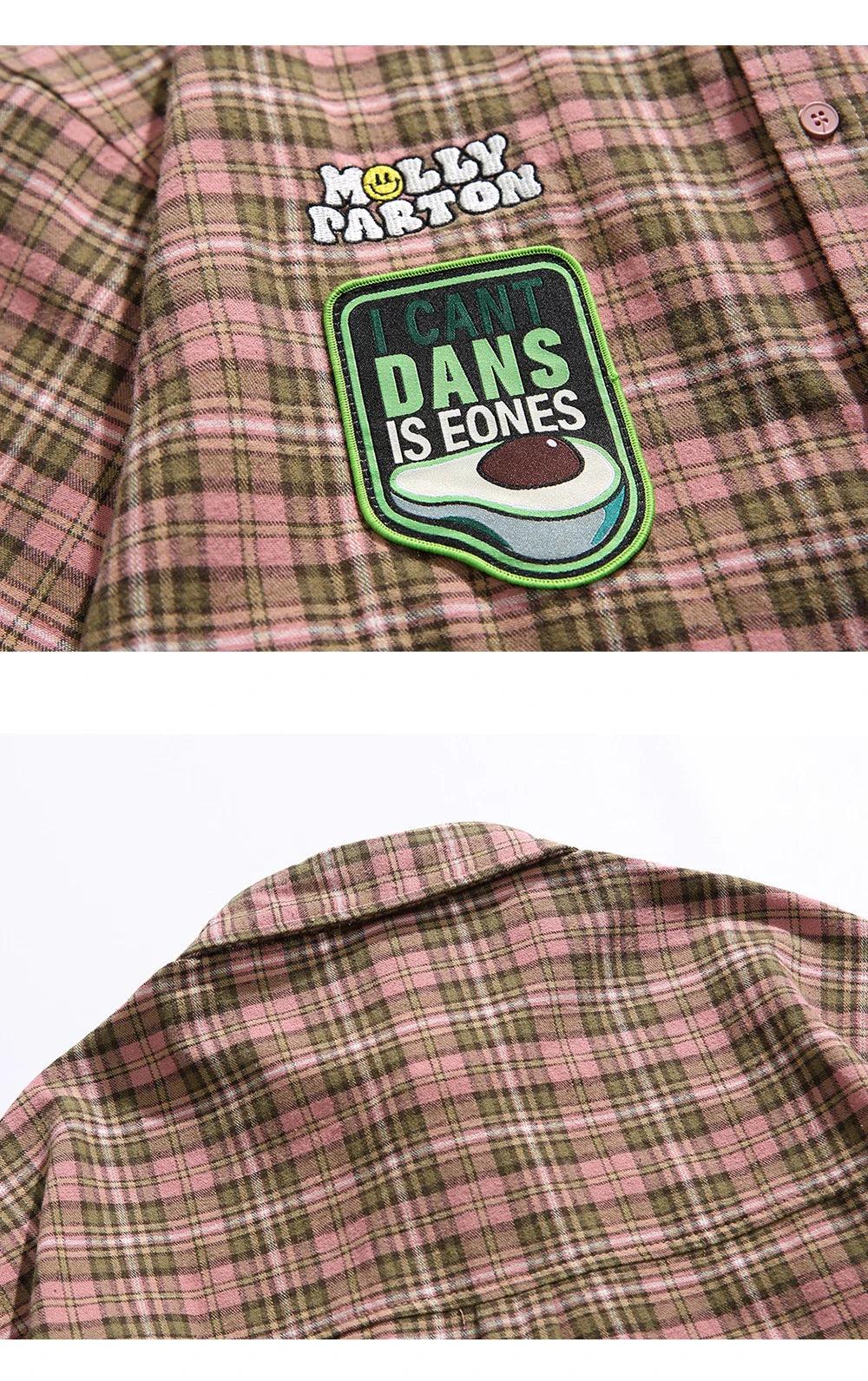 Vintage Loose Plaid Badges Shirt - tntwear1