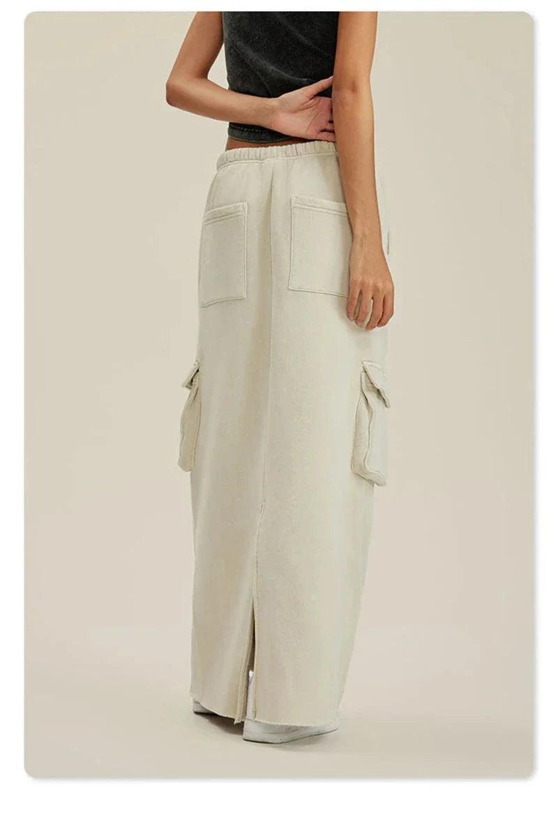 Women's Retro Loose Slit Pockets Skirt - tntwear1