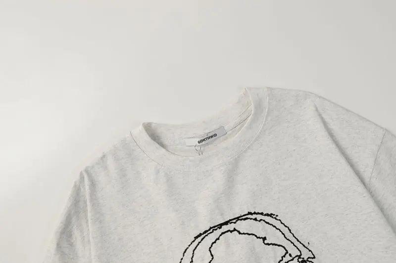 Faded Face Embroidery T-shirt - tntwear1