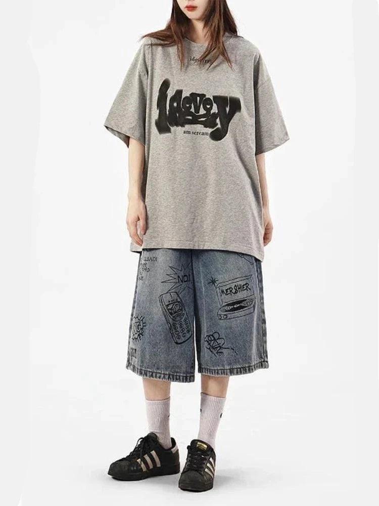 Y2K Women's Printed Washed Jorts - tntwear1