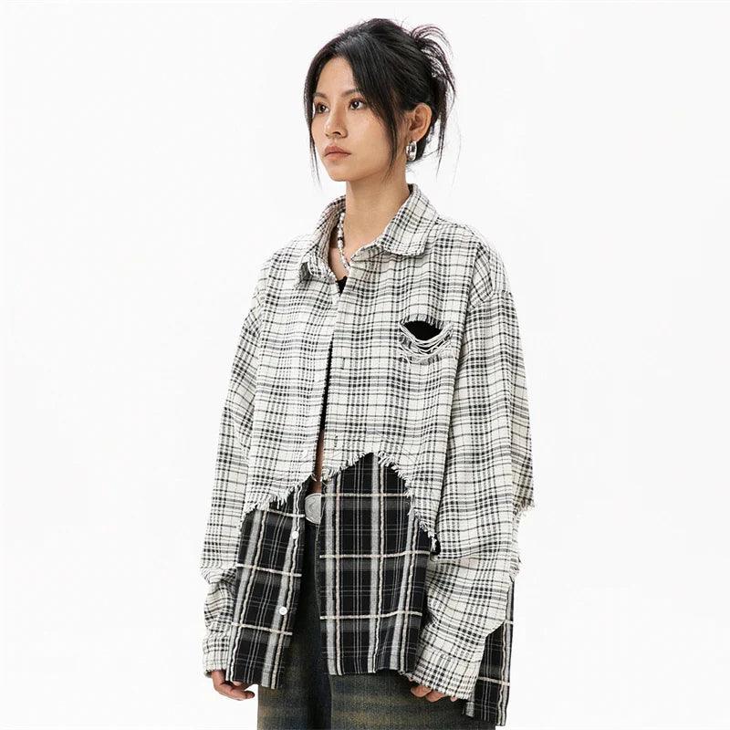 Women's Plaid Patchwork Shirt - tntwear1