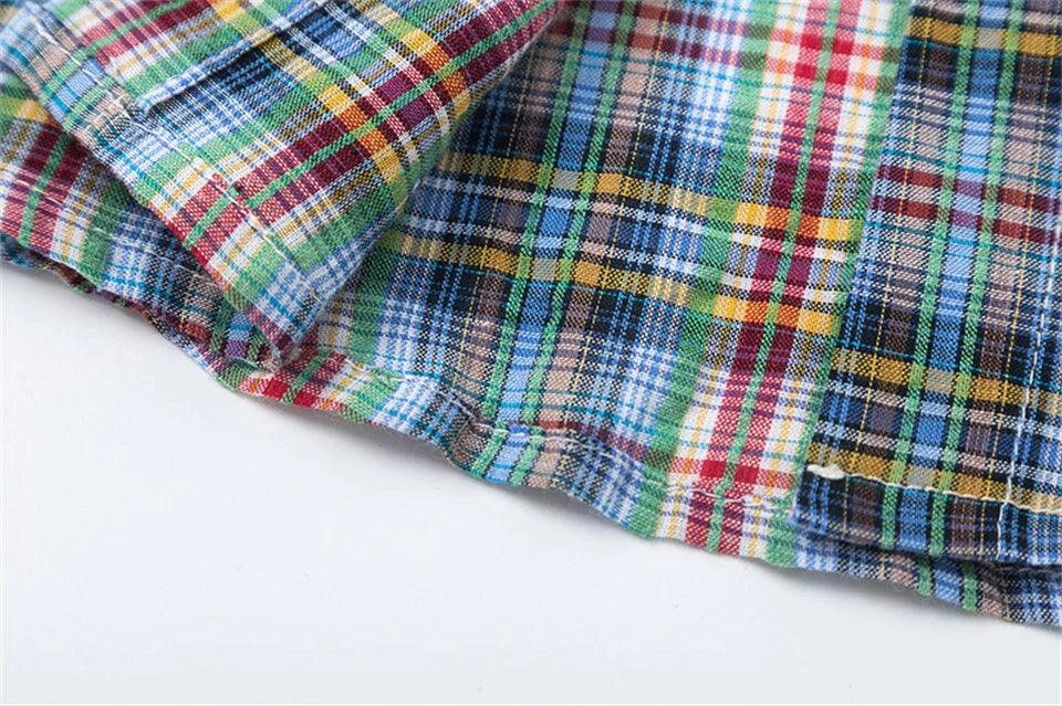 Women's Patchwork Plaid Shirt - tntwear1