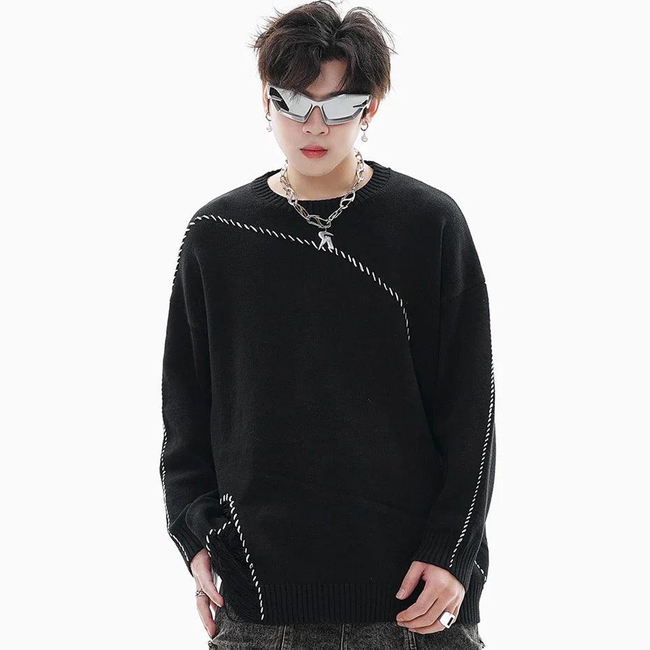 Ripped White Stitches Sweater - tntwear1