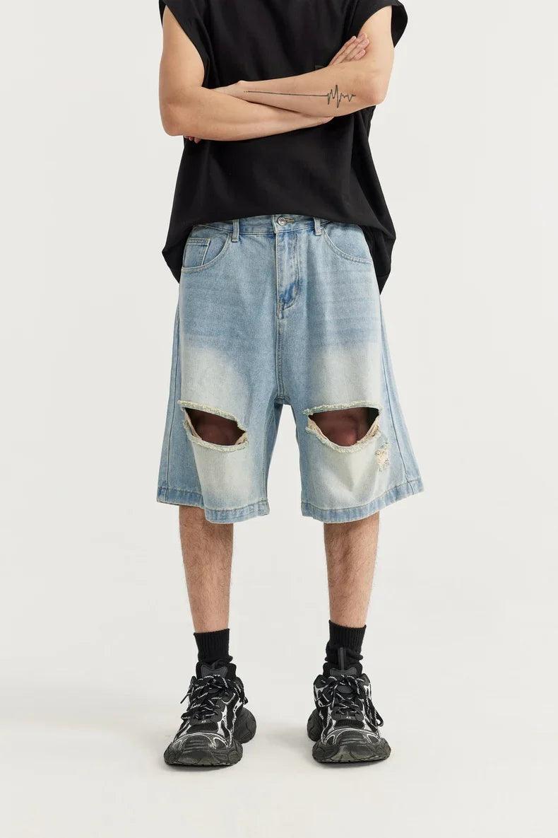 Vintage Ripped Holes Denim Jorts - tntwear1