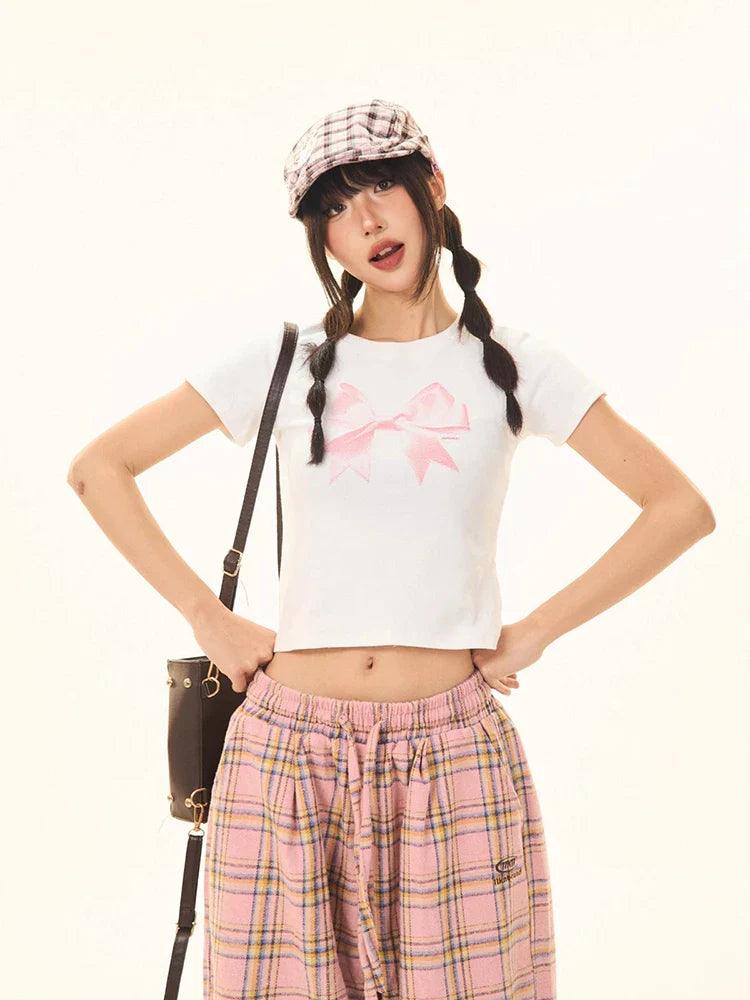 Y2k Woman's Bow Printed Crop Top - tntwear1