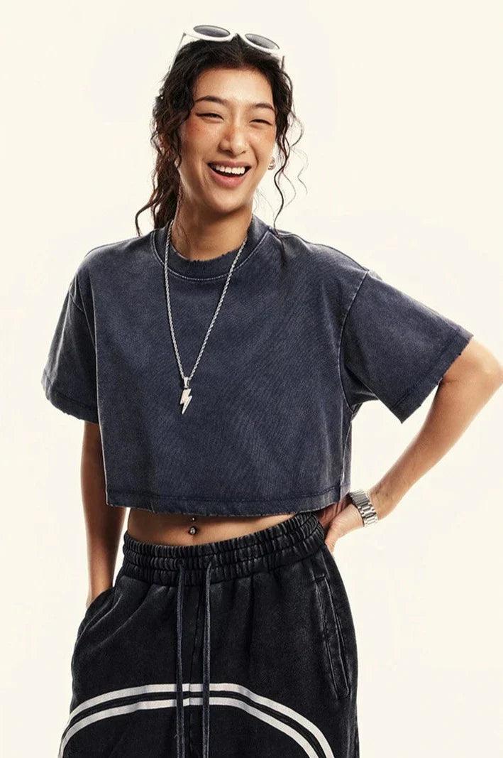 Women's Washed Stitching Crop Top - tntwear1