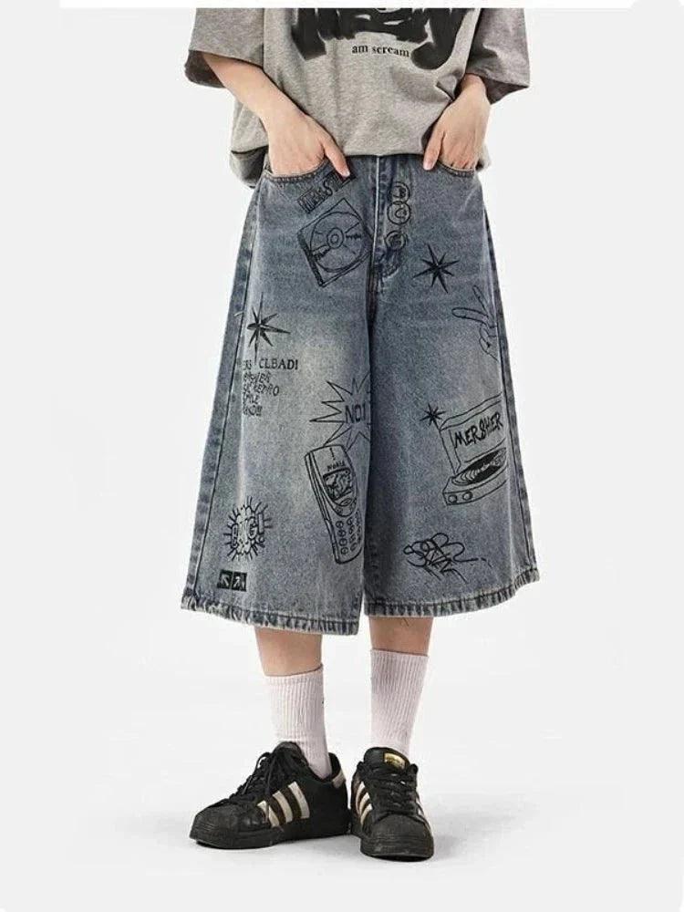 Y2K Women's Printed Washed Jorts - tntwear1