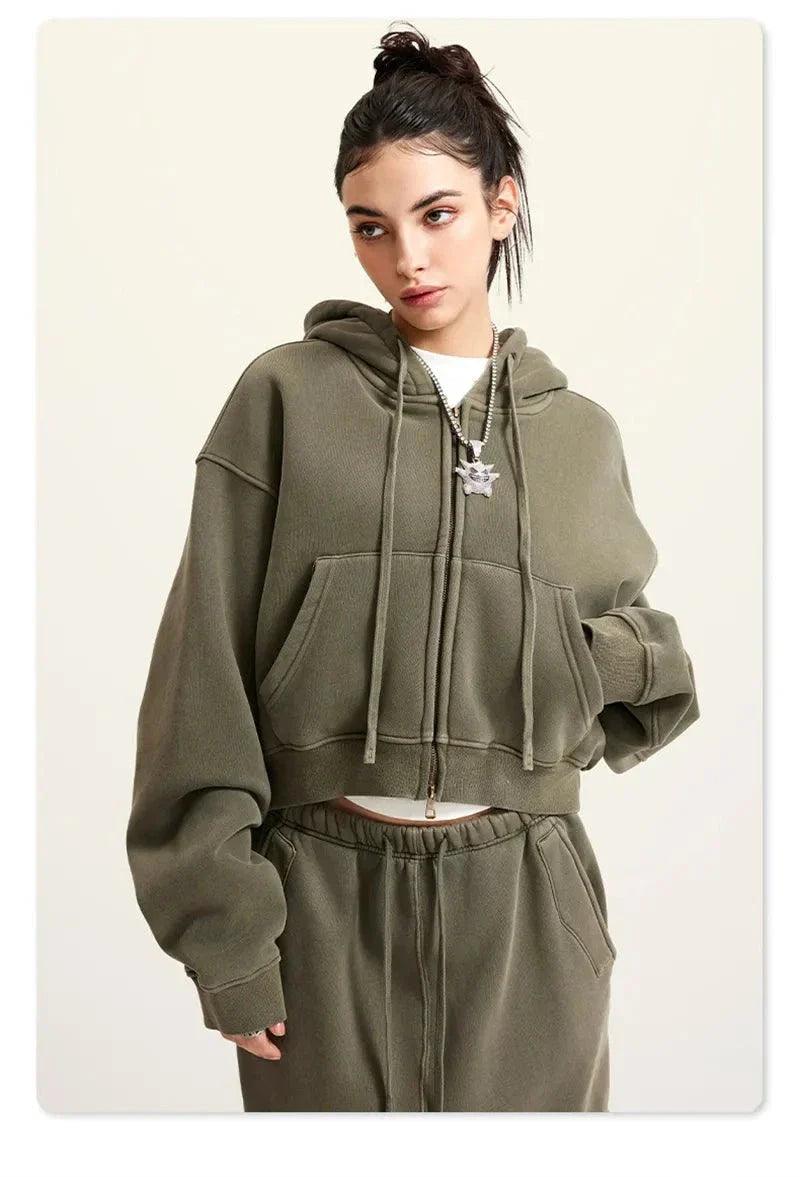 Women's Fleece Zip-up Cropped Hoodie - tntwear1