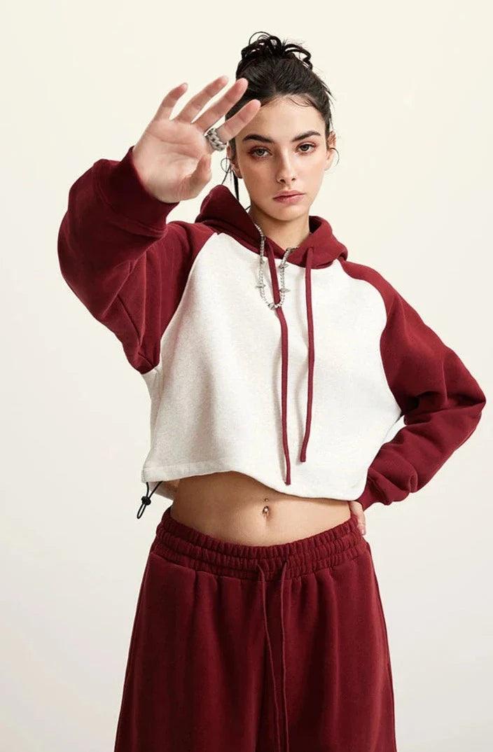 Women's Brick Color Block Cropped Hoodie - tntwear1