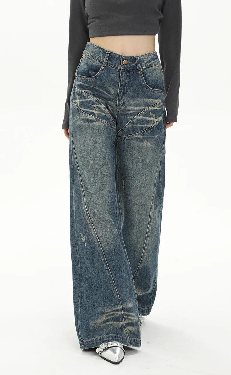 Retro Flare Distressed Denim Jeans - tntwear1