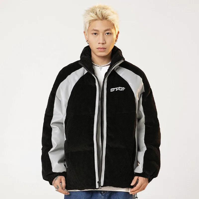 Corduroy Patchwork Padded Retro Puffer Jacket - tntwear1