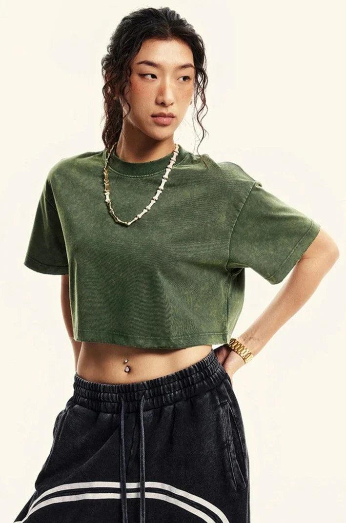 Women's Washed Stitching Crop Top - tntwear1