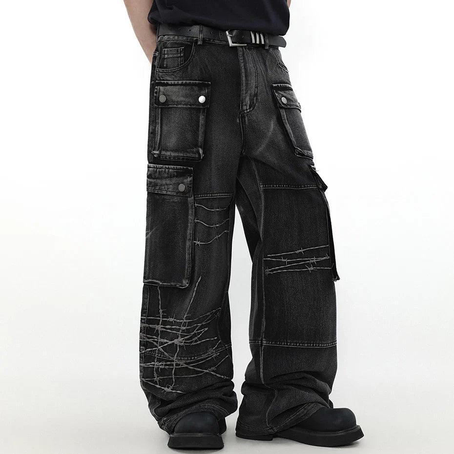 Graffiti Patch Cargo Denim Pants - tntwear1