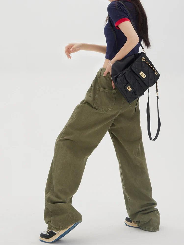 Baggy Olive Green Wide-Leg Jeans - tntwear1