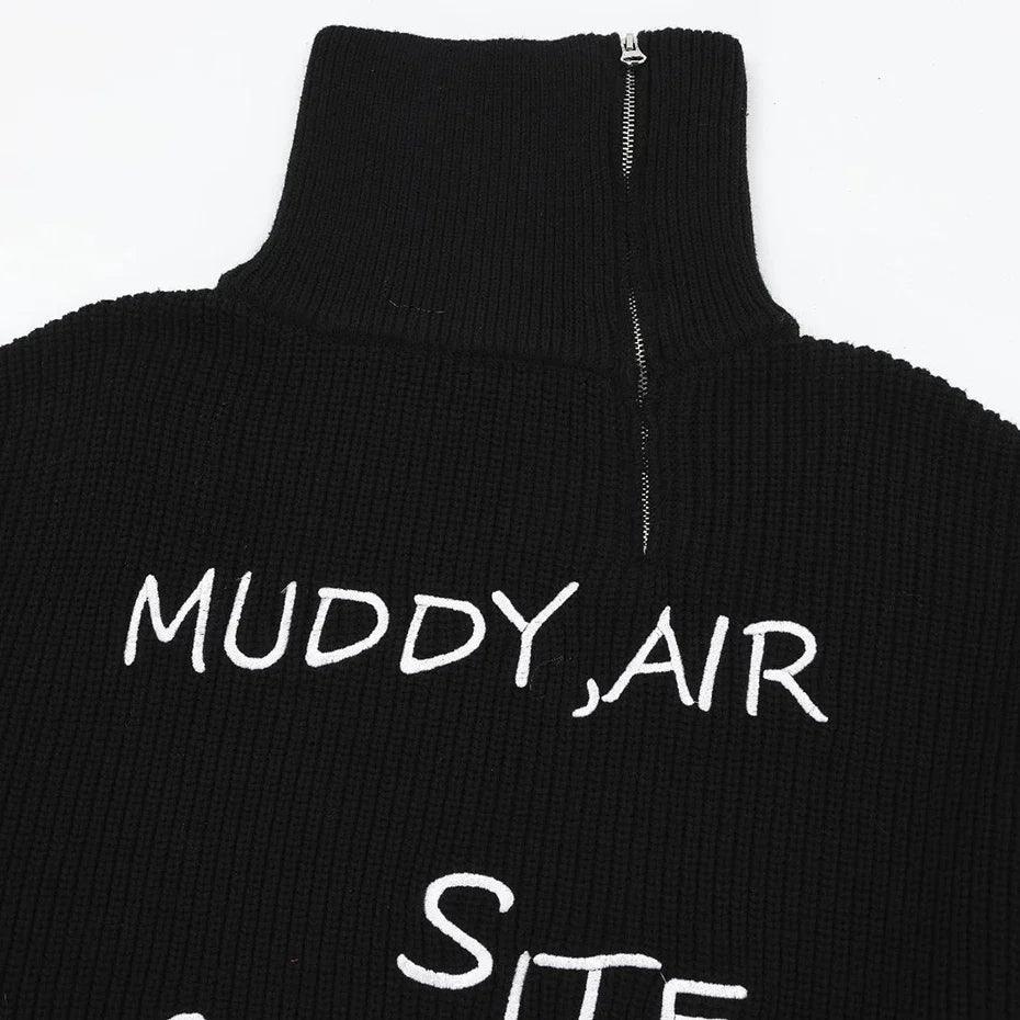 Y2k Letter Embroidery Turtleneck Sweater - tntwear1