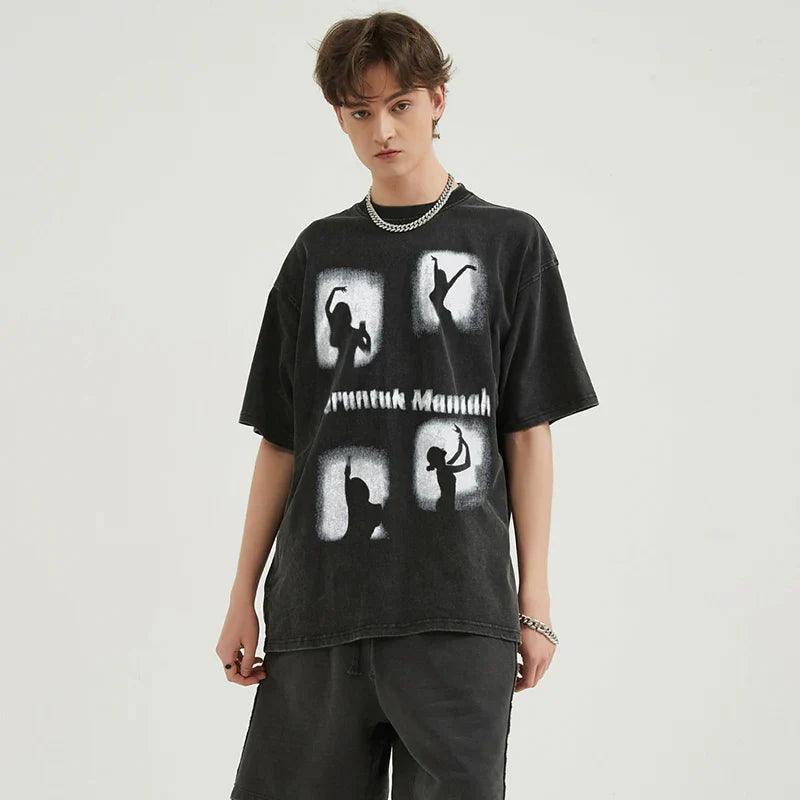 Blurring Washed Relaxed Dance T-shirt - tntwear1