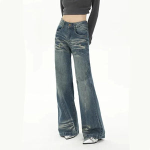 Retro Flare Distressed Denim Jeans - tntwear1