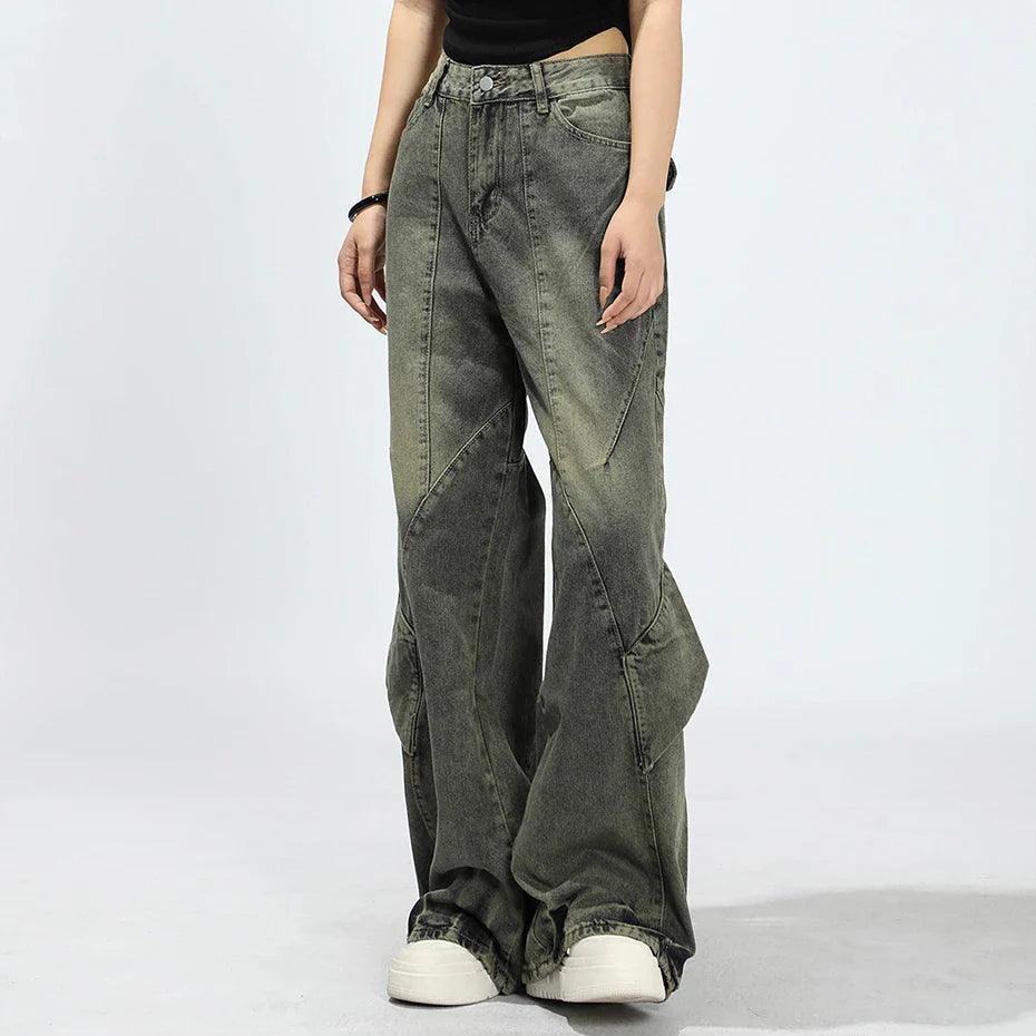 Urban Patchwork Wide-Leg Jeans - tntwear1