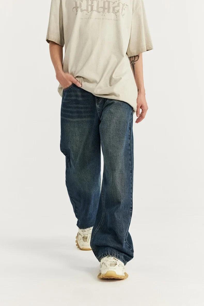 Washed Vintage Loose Jeans - tntwear1