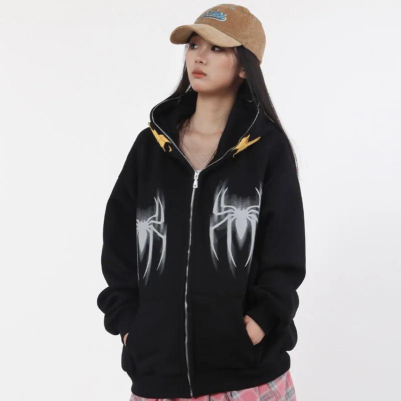 Y2k Gothic Web Zip-Up Hoodie - tntwear1