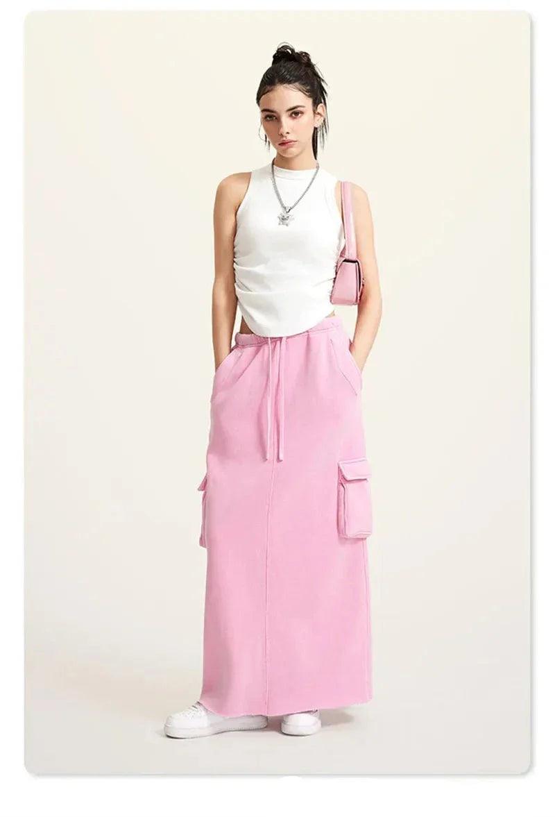 Women's Retro Loose Slit Pockets Skirt - tntwear1