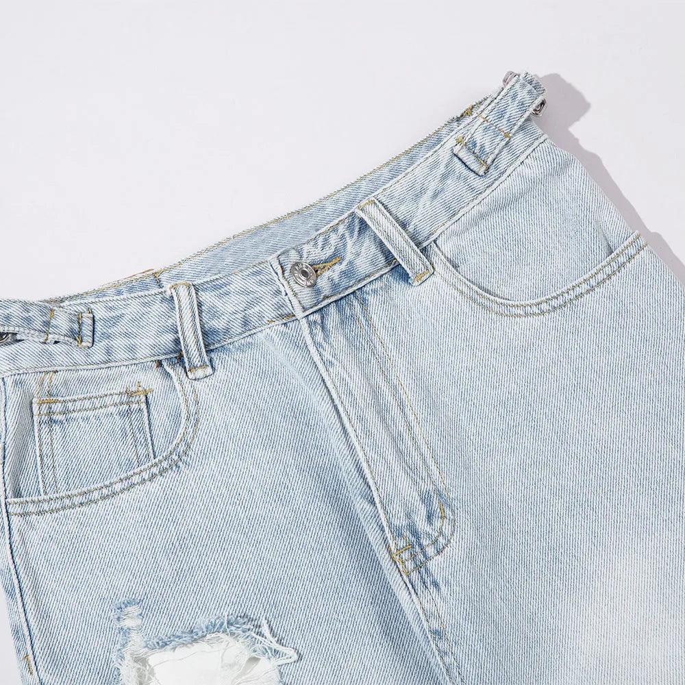 Washed Ripped Straight Denim Jeans - tntwear1