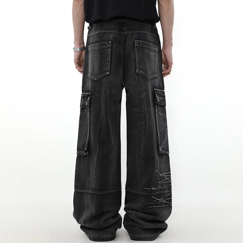 Graffiti Patch Cargo Denim Pants - tntwear1