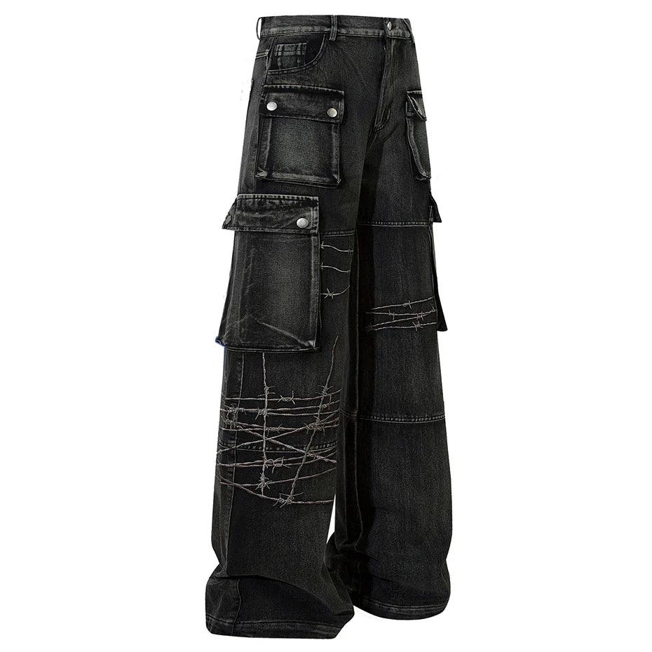 Graffiti Patch Cargo Denim Pants - tntwear1