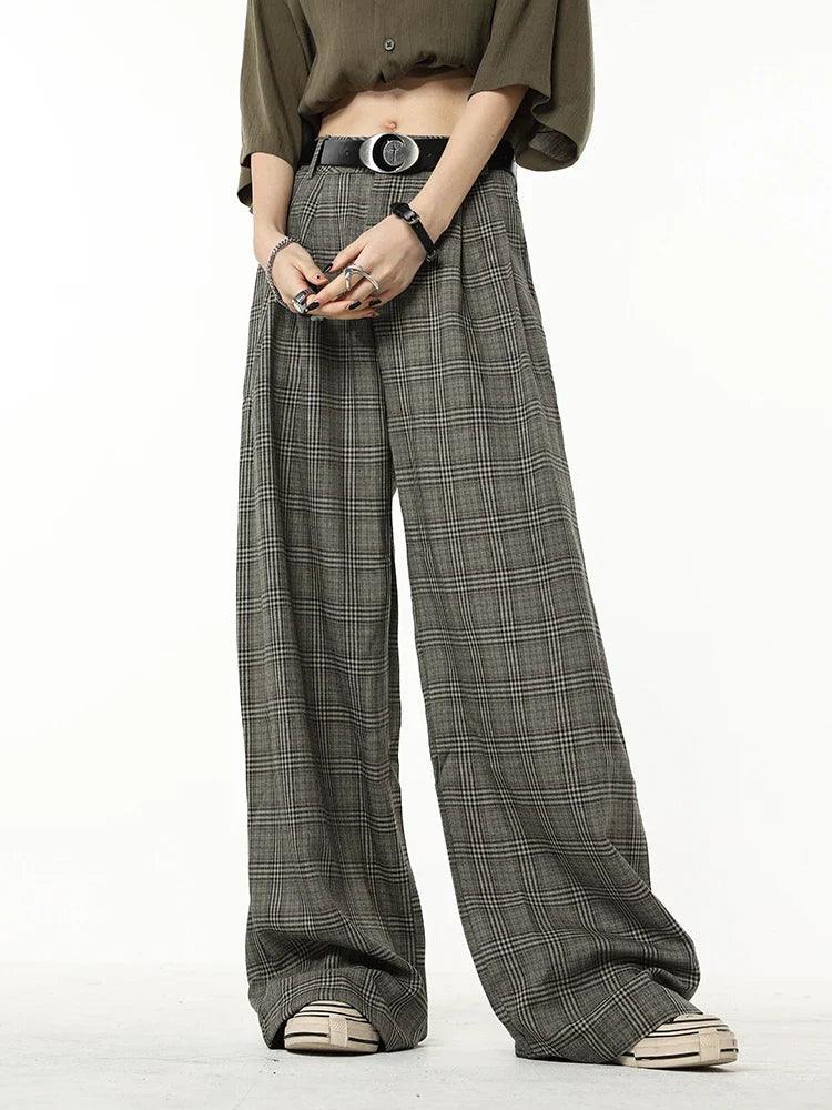 Vintage Plaid Wide-Leg Pants - tntwear1