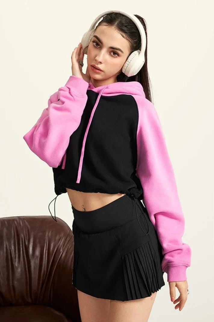 Women's Brick Color Block Cropped Hoodie - tntwear1