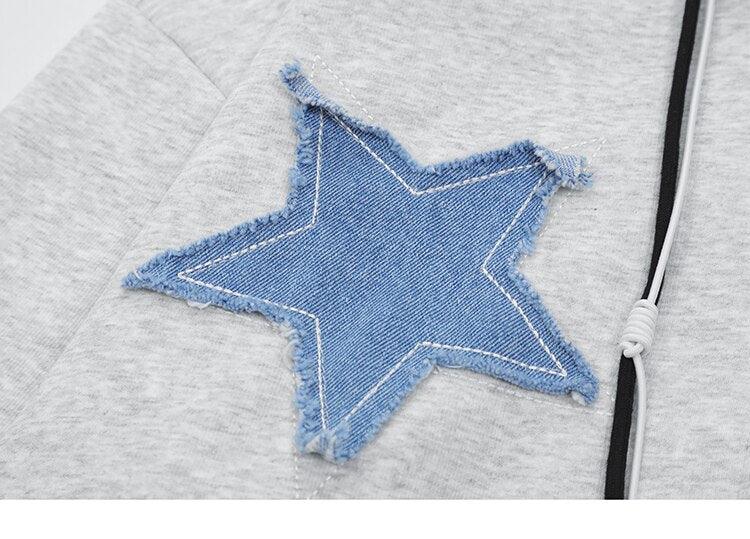 Star Patches Cotton Zip-up Hoodie - tntwear1