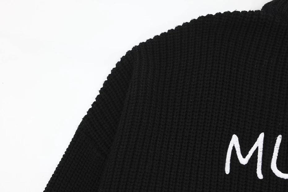 Y2k Letter Embroidery Turtleneck Sweater - tntwear1