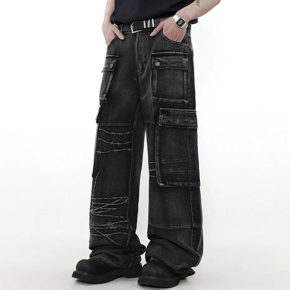 Graffiti Patch Cargo Denim Pants - tntwear1