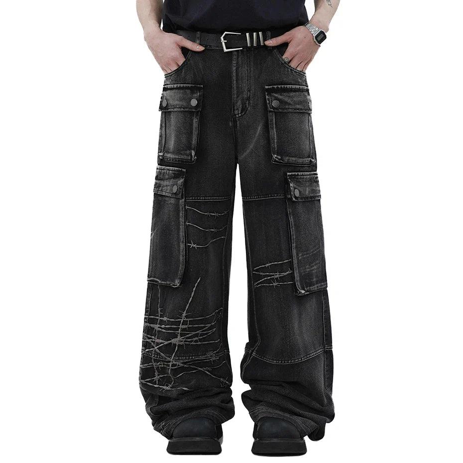 Graffiti Patch Cargo Denim Pants - tntwear1