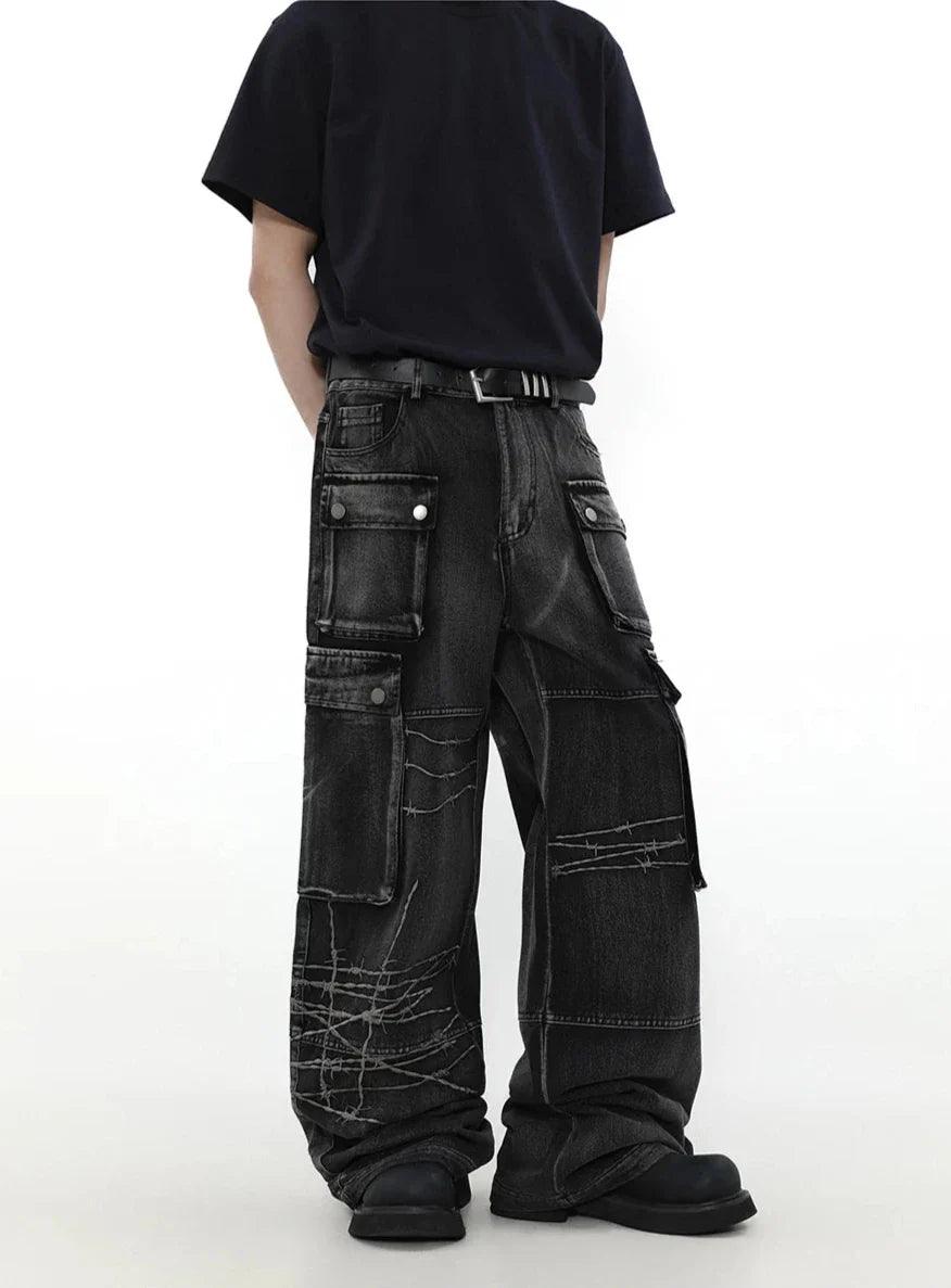 Graffiti Patch Cargo Denim Pants - tntwear1