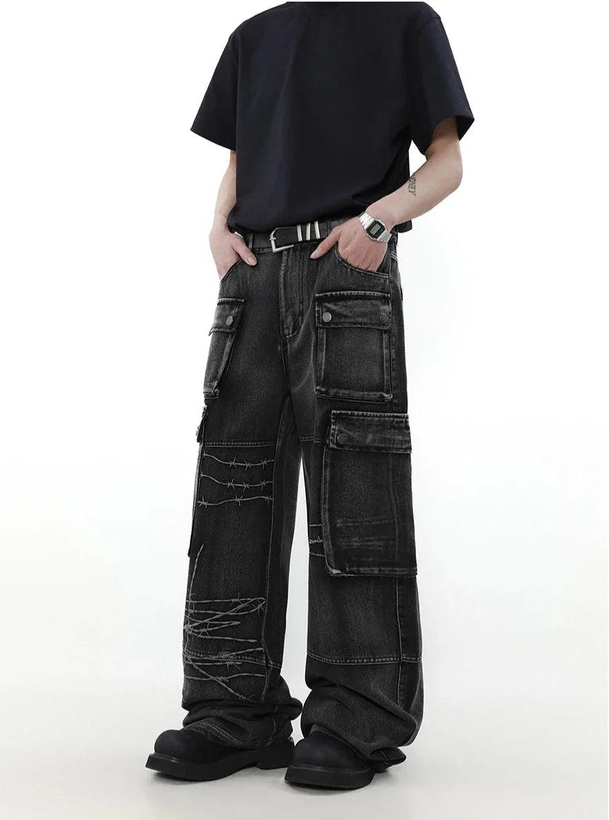 Graffiti Patch Cargo Denim Pants - tntwear1