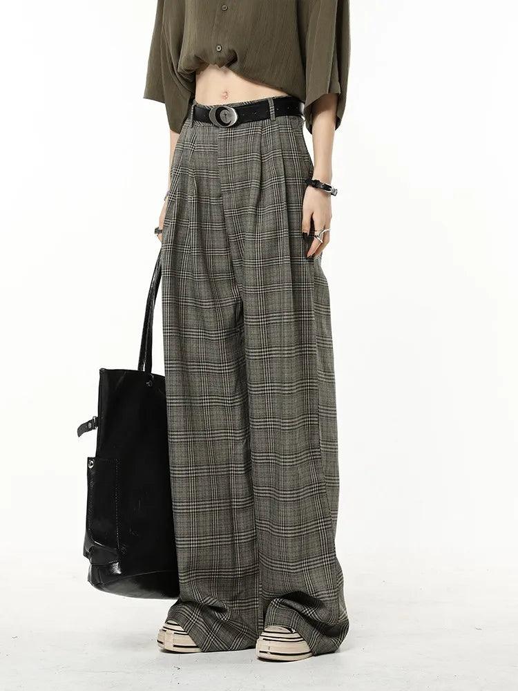 Vintage Plaid Wide-Leg Pants - tntwear1